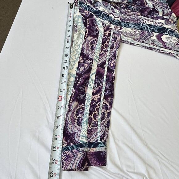 Chico's white purple paisley print long sleeve collared top womens sz 0 - Picture 6 of 7